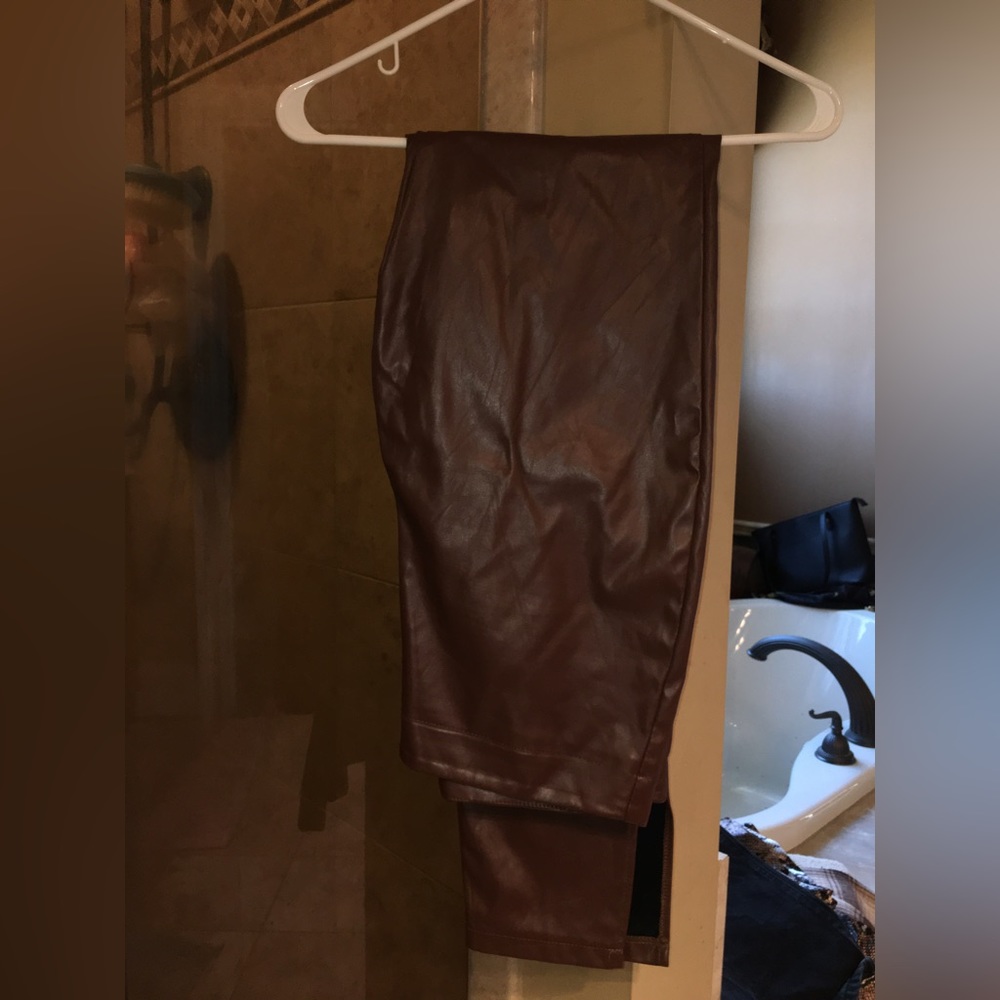 Brown Leather Tight Pants